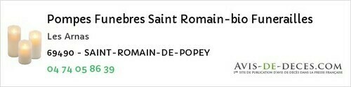 Avis de décès - Saint-Jacques-Des-Arrêts - Pompes Funebres Saint Romain-bio Funerailles