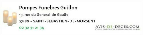 Avis de décès - Les Andelys - Pompes Funebres Guillon