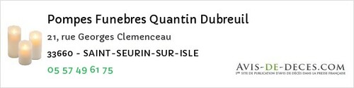 Avis de décès - Saint Seurin Sur Isle - Pompes Funebres Quantin Dubreuil