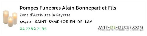 Avis de décès - Chevrières - Pompes Funebres Alain Bonnepart et Fils