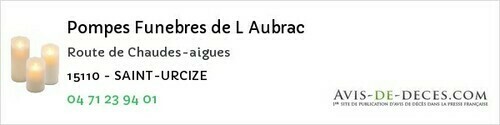 Avis de décès - La Ségalassière - Pompes Funebres de L Aubrac