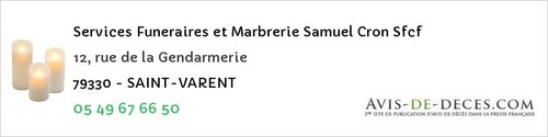 Avis de décès - Saint-Vincent-La-Châtre - Services Funeraires et Marbrerie Samuel Cron Sfcf