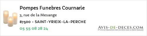 Avis de décès - La Geneytouse - Pompes Funebres Cournarie