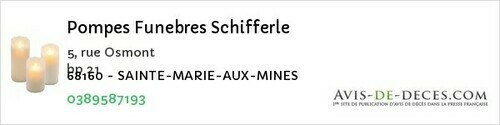 Avis de décès - Sainte-Croix-Aux-Mines - Pompes Funebres Schifferle