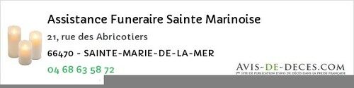 Avis de décès - Sainte Marie De La Mer - Assistance Funeraire Sainte Marinoise