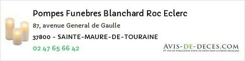 Avis de décès - Sonzay - Pompes Funebres Blanchard Roc Eclerc