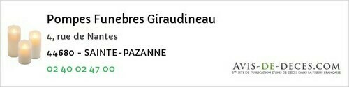 Avis de décès - Missillac - Pompes Funebres Giraudineau