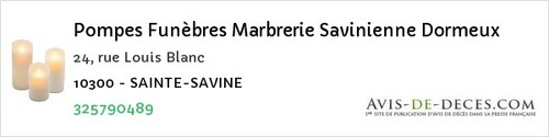 Avis de décès - Villenauxe-la-Grande - Pompes Funèbres Marbrerie Savinienne Dormeux