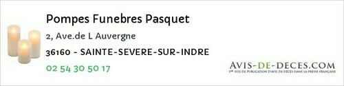 Avis de décès - Sainte-Sévère-Sur-Indre - Pompes Funebres Pasquet