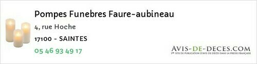 Avis de décès - Courcerac - Pompes Funebres Faure-aubineau