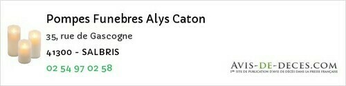 Avis de décès - Soings-en-Sologne - Pompes Funebres Alys Caton