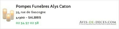 Avis de décès - Salbris - Pompes Funebres Alys Caton