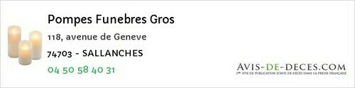 Avis de décès - Cran-Gevrier - Pompes Funebres Gros
