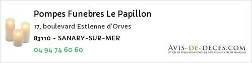 Avis de décès - Sanary-sur-Mer - Pompes Funebres Le Papillon