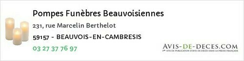 Avis de décès - Houplin-Ancoisne - Pompes Funèbres Beauvoisiennes