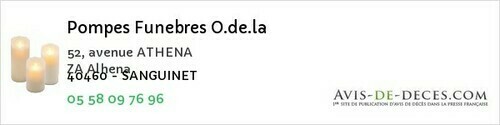 Avis de décès - Bénesse-lès-Dax - Pompes Funebres O.de.la