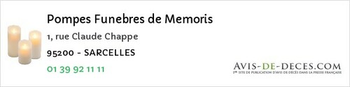 Avis de décès - Neuilly-en-Vexin - Pompes Funebres de Memoris