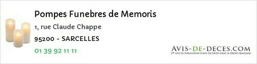 Avis de décès - Magny-en-Vexin - Pompes Funebres de Memoris