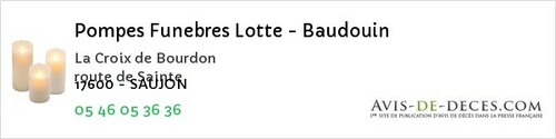 Avis de décès - Saint-Martial-De-Vitaterne - Pompes Funebres Lotte - Baudouin