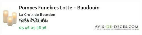 Avis de décès - Mortagne-sur-Gironde - Pompes Funebres Lotte - Baudouin