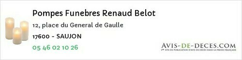 Avis de décès - Clérac - Pompes Funebres Renaud Belot