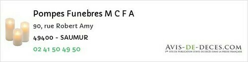 Avis de décès - Bégrolles-en-Mauges - Pompes Funebres M C F A