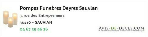 Avis de décès - Sauvian - Pompes Funebres Deyres Sauvian