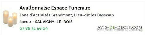 Avis de décès - Saint-André-En-Terre-Plaine - Avallonnaise Espace Funeraire