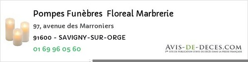Avis de décès - Morangis - Pompes Funèbres Floreal Marbrerie