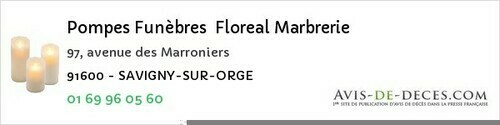 Avis de décès - Brunoy - Pompes Funèbres Floreal Marbrerie