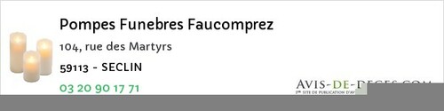 Avis de décès - Pecquencourt - Pompes Funebres Faucomprez