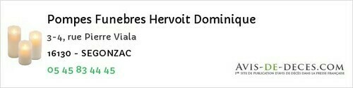 Avis de décès - Ruffec - Pompes Funebres Hervoit Dominique