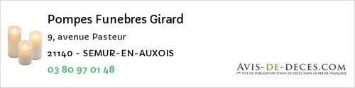 Avis de décès - Vandenesse-en-Auxois - Pompes Funebres Girard