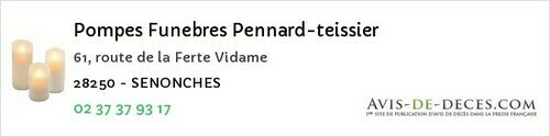 Avis de décès - Bailleau-Armenonville - Pompes Funebres Pennard-teissier