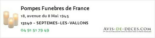 Avis de décès - Grans - Pompes Funebres de France