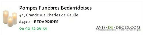 Avis de décès - Grillon - Pompes Funèbres Bedarridoises