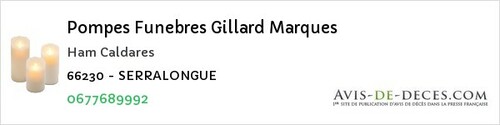 Avis de décès - Serralongue - Pompes Funebres Gillard Marques