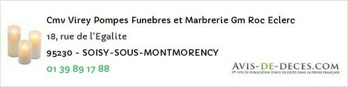 Avis de décès - Viarmes - Cmv Virey Pompes Funebres et Marbrerie Gm Roc Eclerc
