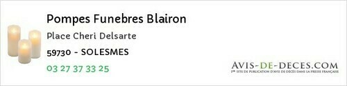 Avis de décès - Valenciennes - Pompes Funebres Blairon