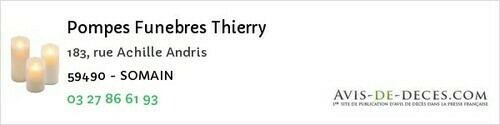 Avis de décès - Somain - Pompes Funebres Thierry