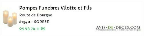 Avis de décès - Dourgne - Pompes Funebres Vilotte et Fils