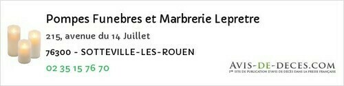 Avis de décès - Saint-Jean-Du-Cardonnay - Pompes Funebres et Marbrerie Lepretre