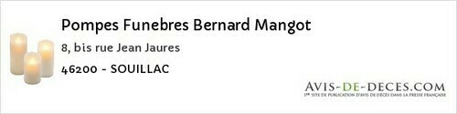 Avis de décès - Carennac - Pompes Funebres Bernard Mangot
