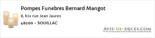 Avis de décès - Parnac - Pompes Funebres Bernard Mangot