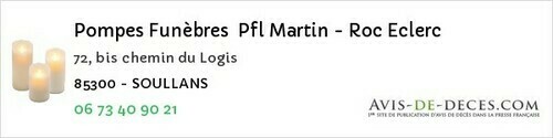 Avis de décès - Soullans - Pompes Funèbres Pfl Martin - Roc Eclerc