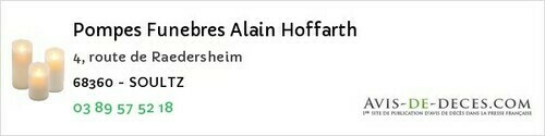 Avis de décès - Beblenheim - Pompes Funebres Alain Hoffarth