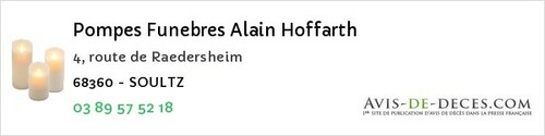 Avis de décès - Husseren-Wesserling - Pompes Funebres Alain Hoffarth