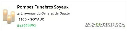 Avis de décès - Réparsac - Pompes Funebres Soyaux