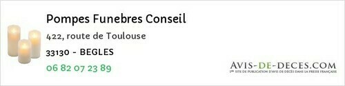 Avis de décès - Bégadan - Pompes Funebres Conseil