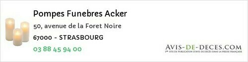 Avis de décès - Wasselonne - Pompes Funebres Acker